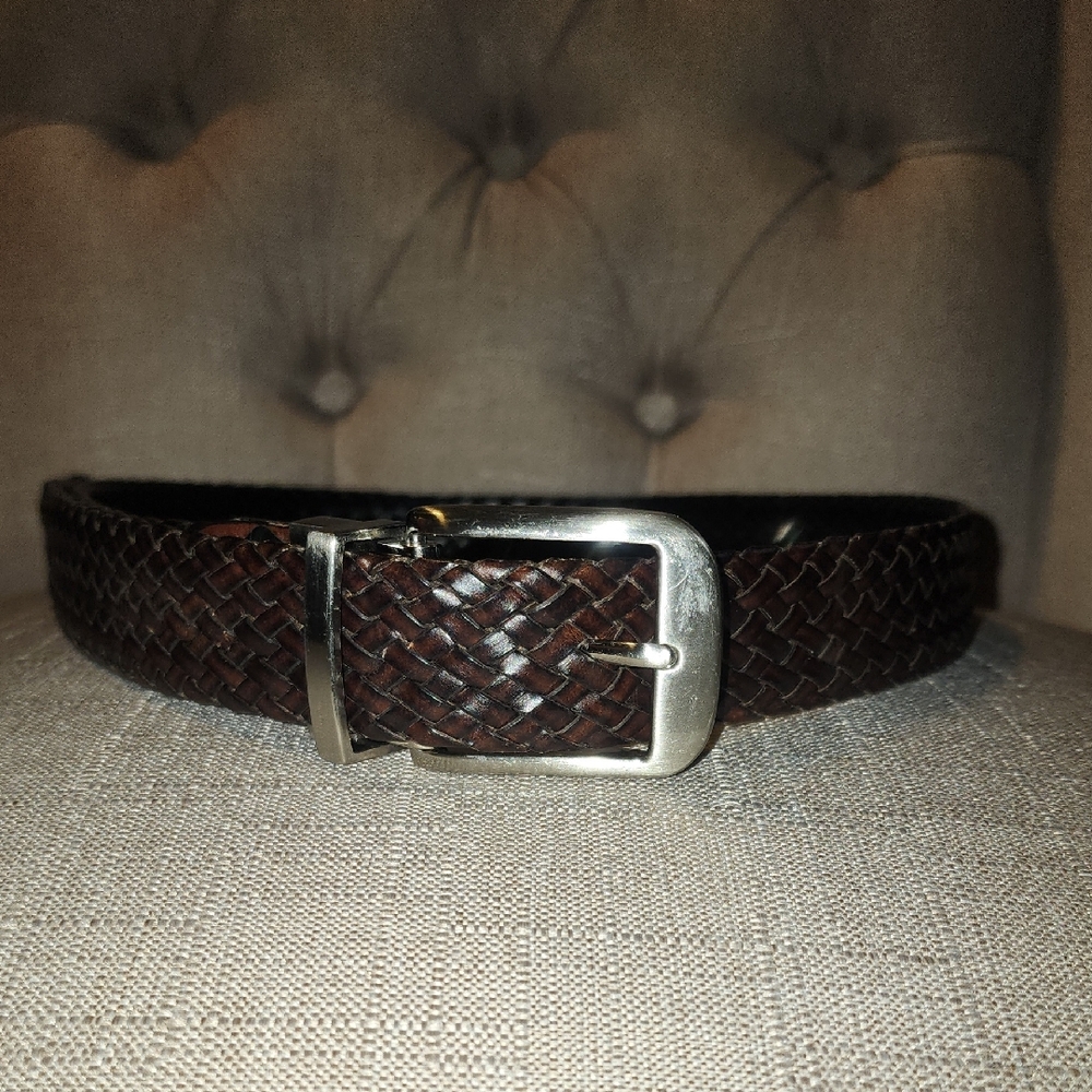 Men's Woven Reversible Leather Belt Black & Brown Large
